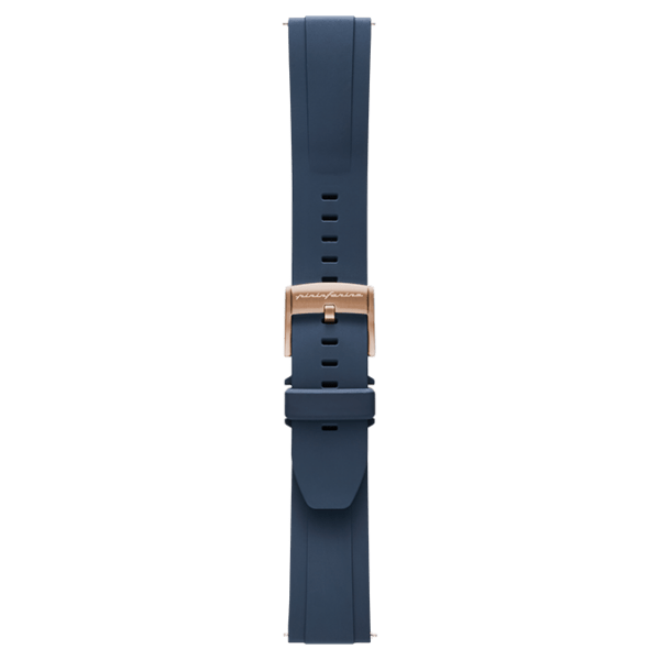 Pininfarina FKM Rubber 22mm Watch Strap - Dark Blue - Rose Gold Buckle -