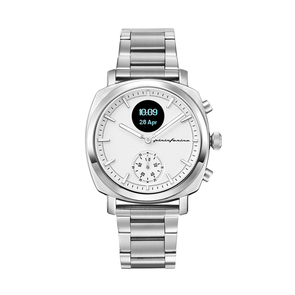 Pininfarina SENSO – Silver case, white dial and brown strap – Steel metal band
