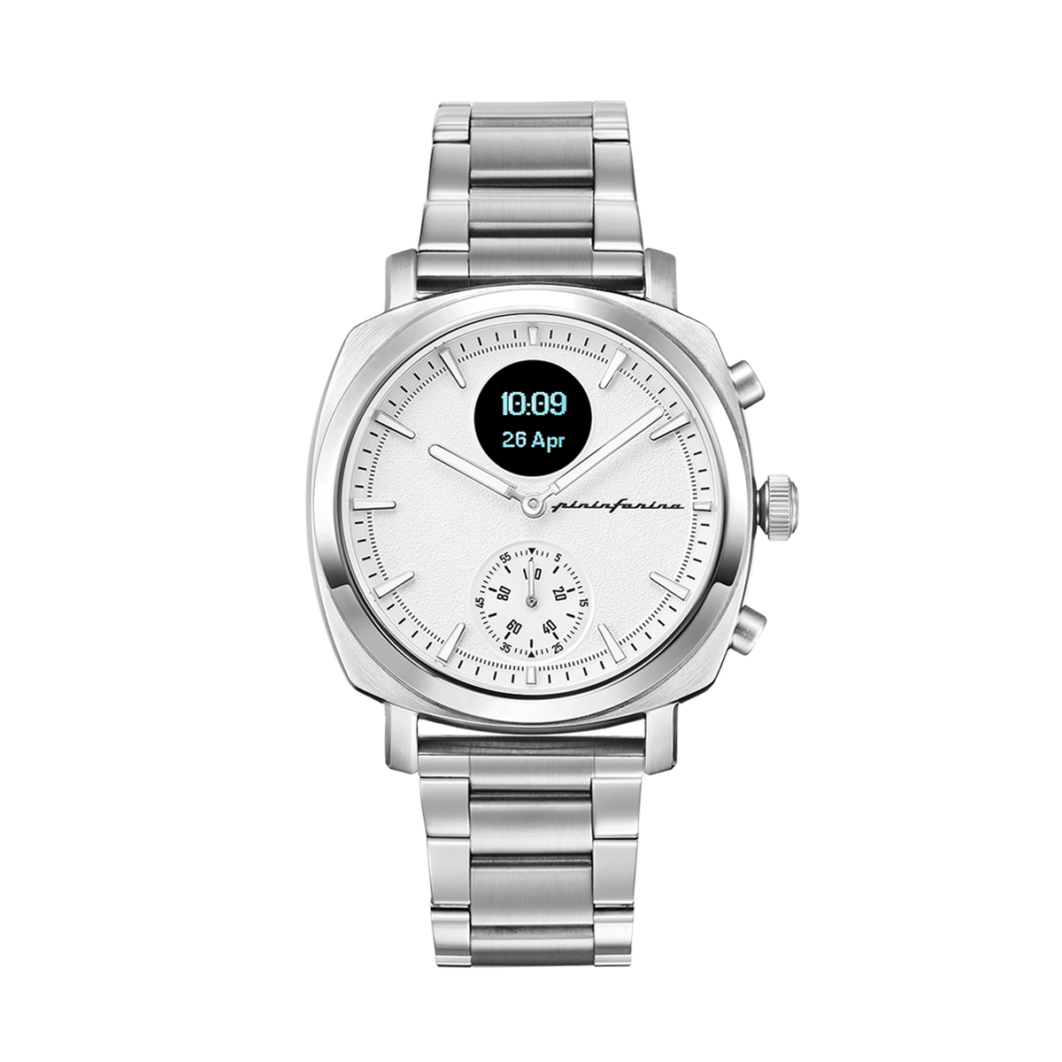 Pininfarina SENSO – Orologio in acciaio con finiture argento, quadrante bianco e cinturino marrone