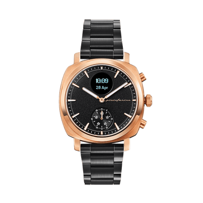 Pininfarina SENSO – Rose gold case, black dial and black strap – Dark grey metal band