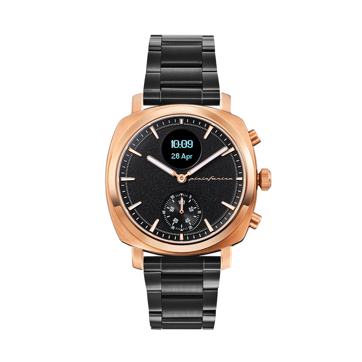 Pininfarina SENSO – Rose gold case, black dial and black strap – Dark grey metal band