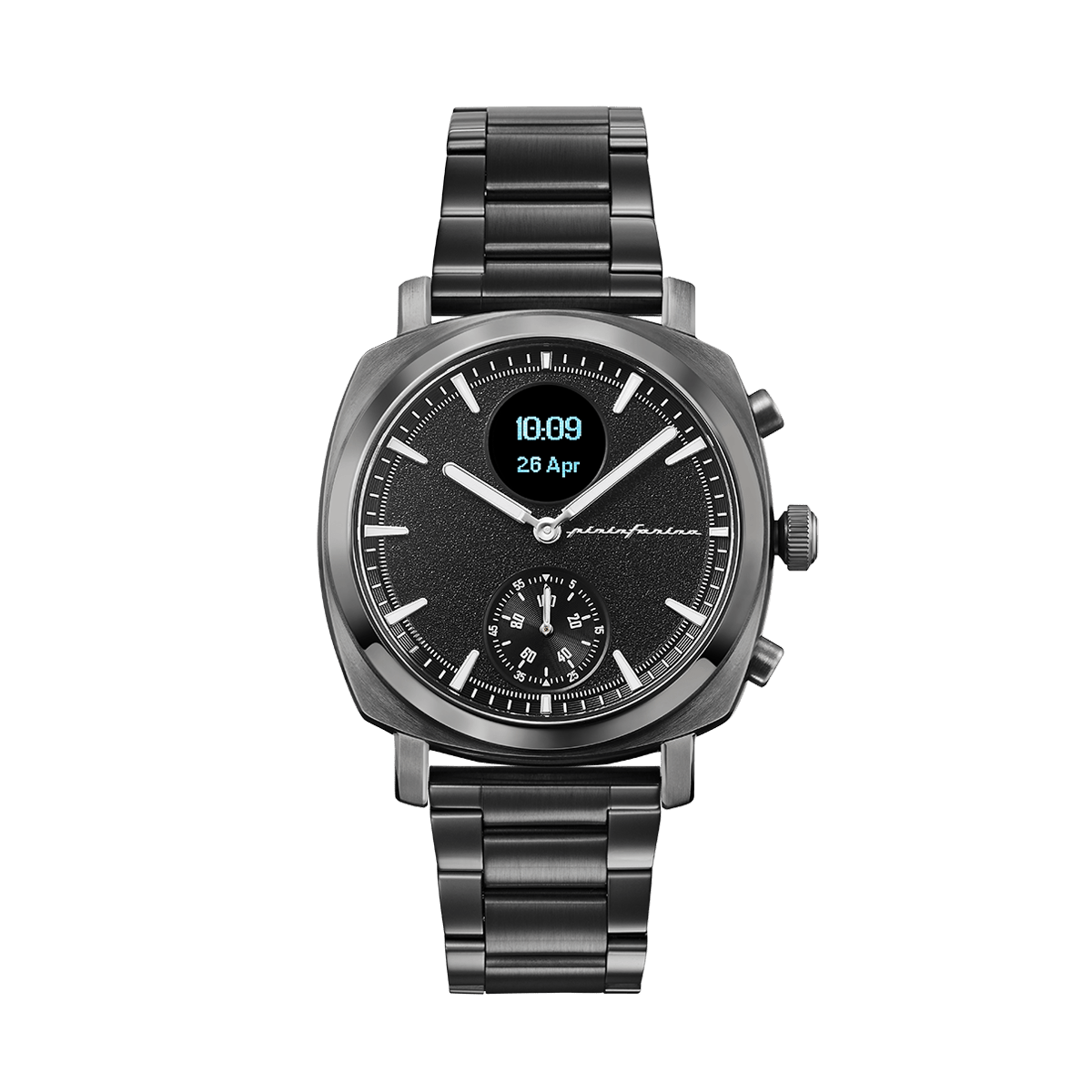 Pininfarina SENSO – Orologio con cassa grigio chiaro, quadrante nero e cinturino nero