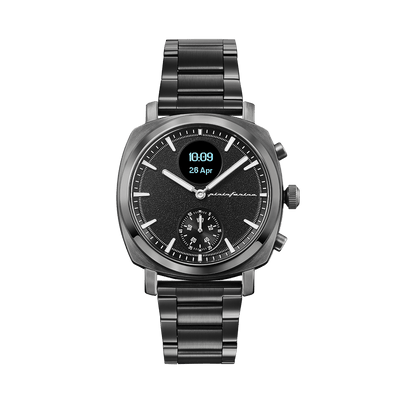 Pininfarina SENSO – Light grey case, black dial and black strap – Light grey metal band