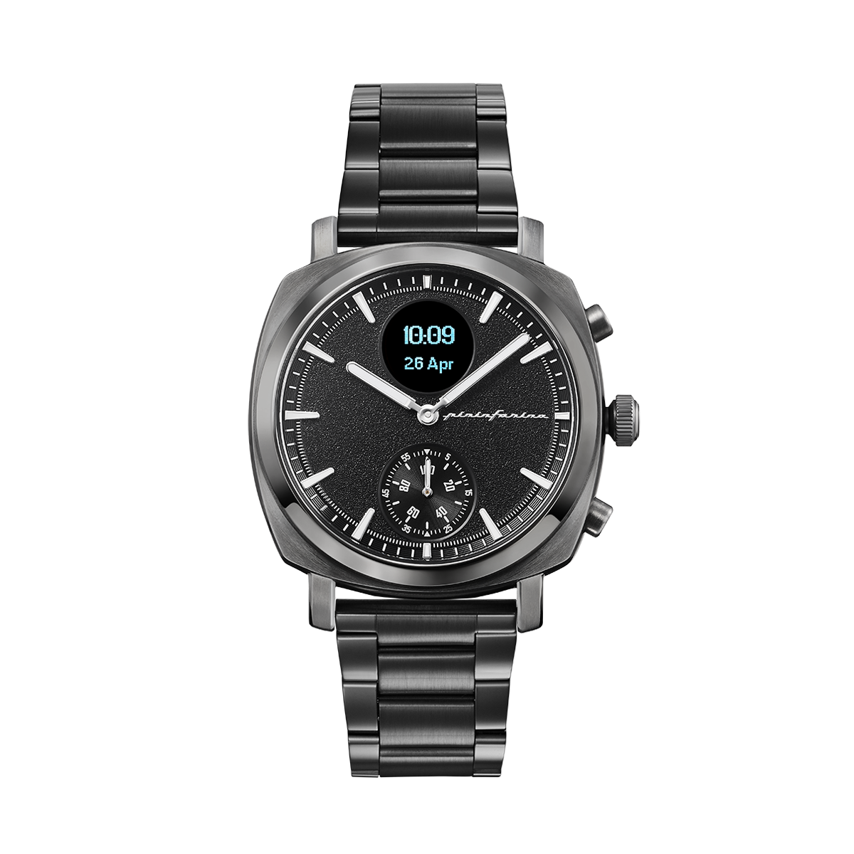 Pininfarina SENSO – Light grey case, black dial and black strap – Light grey metal band