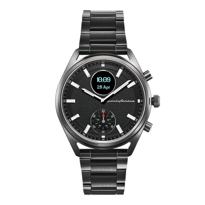 Pininfarina SINTESI – Dark grey case, black dial and black strap – Dark grey metal band