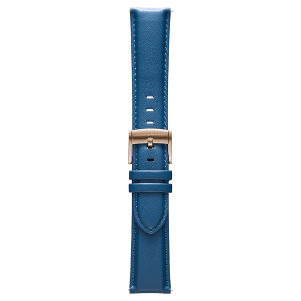 Pininfarina Genuine Italian Leather 22mm Watch Strap – Blue - Rose Gold Buckle -