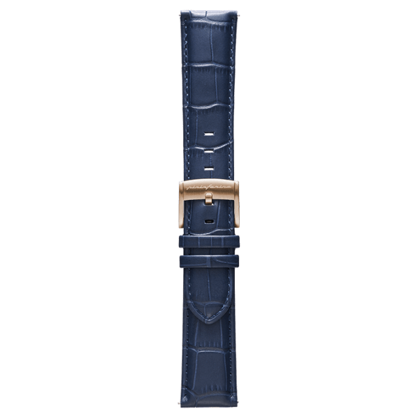 Pininfarina Genuine Italian Leather 22mm Dress Watch Strap – Dark Blue - Rose Gold Buckle -